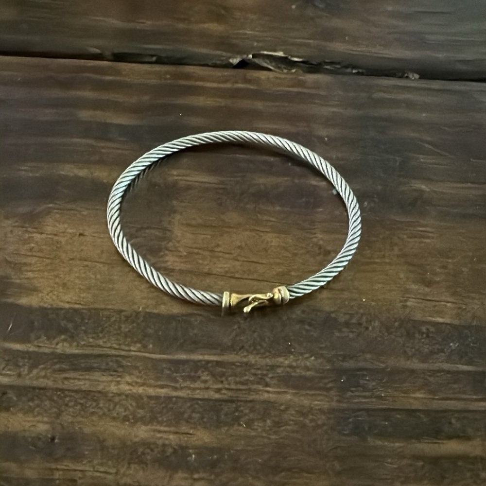 David Yurman Sterling Cable Bracelet with Gold Clasp